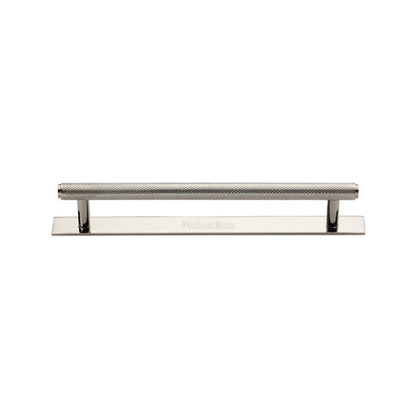 High quality image of the Heritage Brass Cabinet Pull Knurled Design with Plate 128mm CTC Polished Nickel Finish | Sku. pl4458-128-pnf | Discounted prices available from Trade Door Handles