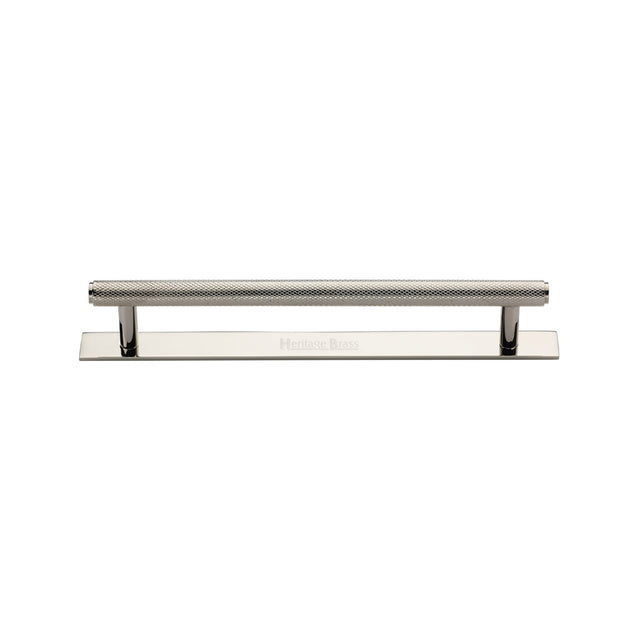 High quality image of the Heritage Brass Cabinet Pull Knurled Design with Plate 128mm CTC Polished Nickel Finish | Sku. pl4458-128-pnf | Discounted prices available from Trade Door Handles
