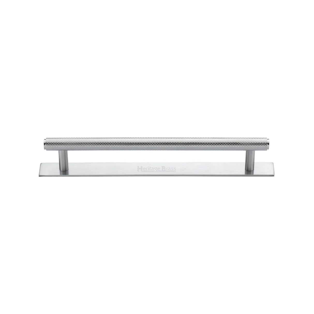 High quality image of the Heritage Brass Cabinet Pull Knurled Design with Plate 128mm CTC Satin Chrome Finish | Sku. pl4458-128-sc | Discounted prices available from Trade Door Handles