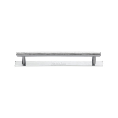 High quality image of the Heritage Brass Cabinet Pull Knurled Design with Plate 128mm CTC Satin Chrome Finish | Sku. pl4458-128-sc | Discounted prices available from Trade Door Handles