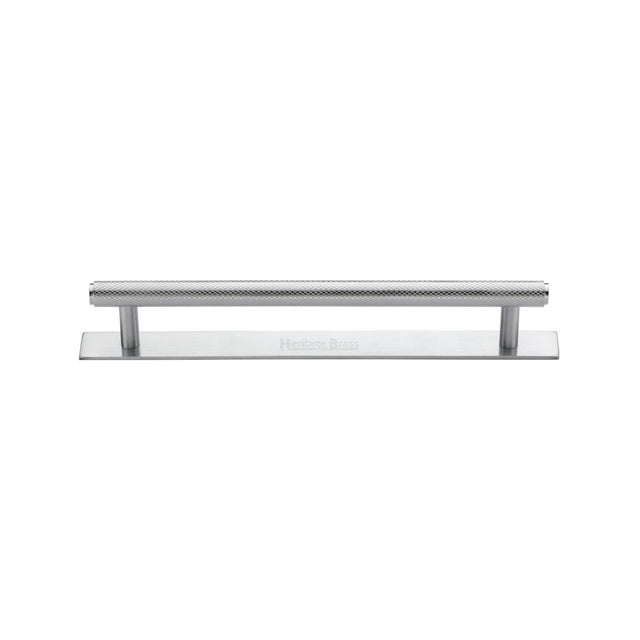 High quality image of the Heritage Brass Cabinet Pull Knurled Design with Plate 128mm CTC Satin Chrome Finish | Sku. pl4458-128-sc | Discounted prices available from Trade Door Handles