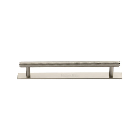 High quality image of the Heritage Brass Cabinet Pull Knurled Design with Plate 128mm CTC Satin Nickel Finish | Sku. pl4458-128-sn | Discounted prices available from Trade Door Handles