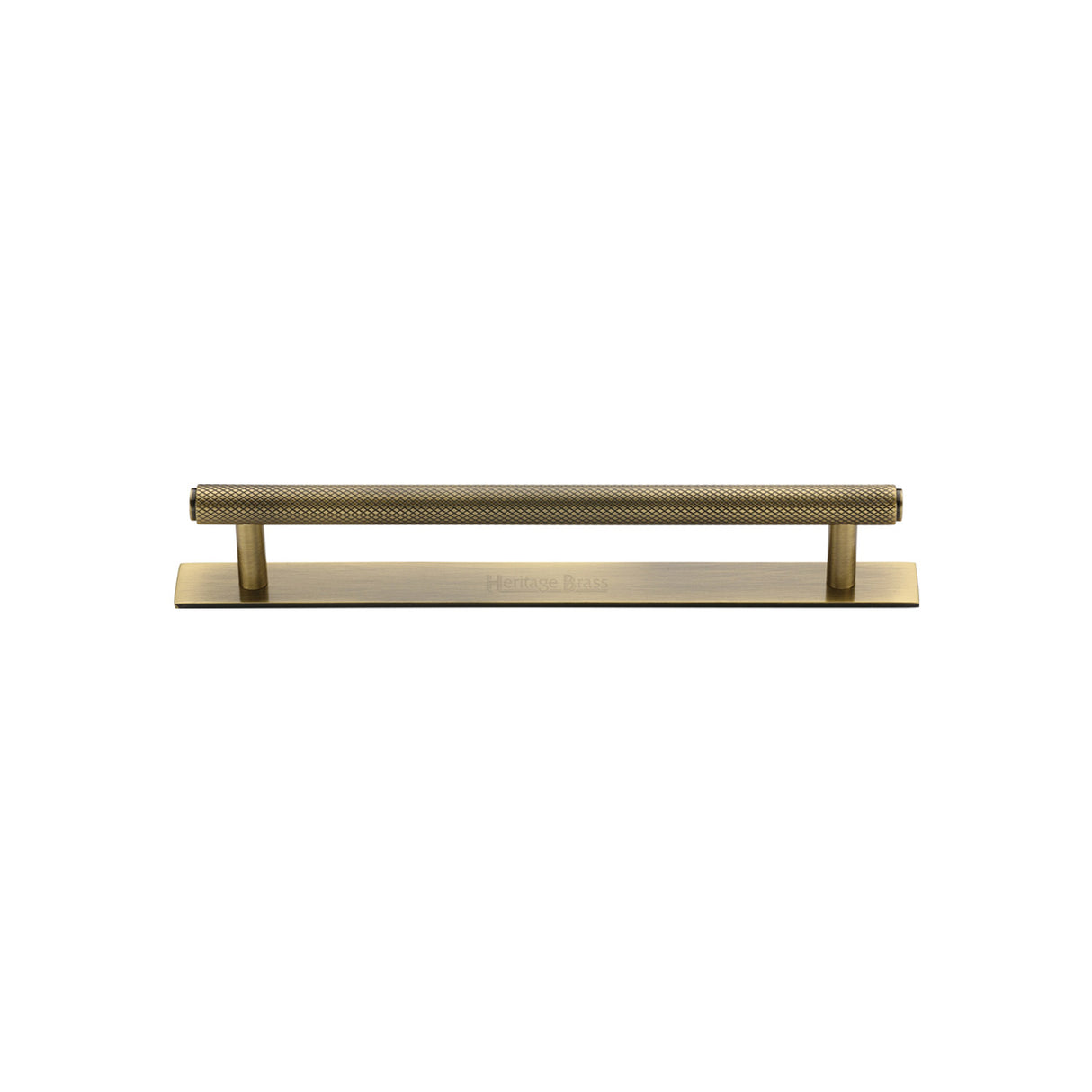 High quality image of the Heritage Brass Cabinet Pull Knurled Design with Plate 96mm CTC Antique Brass Finish | Sku. pl4458-96-at | Discounted prices available from Trade Door Handles