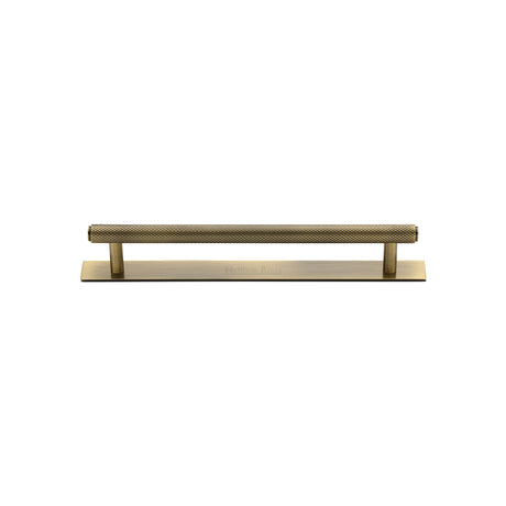 High quality image of the Heritage Brass Cabinet Pull Knurled Design with Plate 96mm CTC Antique Brass Finish | Sku. pl4458-96-at | Discounted prices available from Trade Door Handles