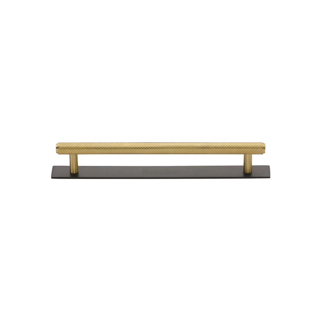 High quality image of the Heritage Brass Cabinet Pull Knurled Design with Plate 96mm CTC Matt Bronze/Satin Brass Finish | Sku. pl4458-96-bsb | Discounted prices available from Trade Door Handles