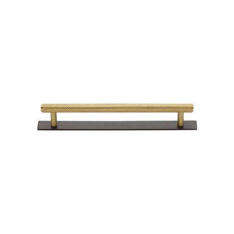 High quality image of the Heritage Brass Cabinet Pull Knurled Design with Plate 96mm CTC Matt Bronze/Satin Brass Finish | Sku. pl4458-96-bsb | Discounted prices available from Trade Door Handles