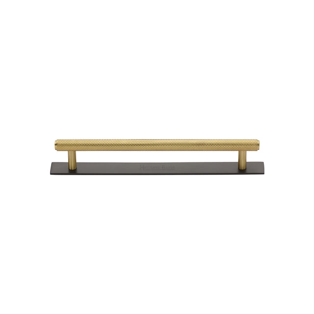 High quality image of the Heritage Brass Cabinet Pull Knurled Design with Plate 96mm CTC Matt Bronze/Satin Brass Finish | Sku. pl4458-96-bsb | Discounted prices available from Trade Door Handles