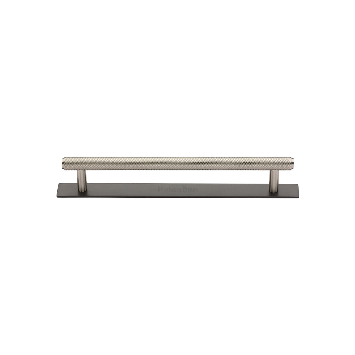High quality image of the Heritage Brass Cabinet Pull Knurled Design with Plate 96mm CTC Matt Bronze/Satin Nickel Finish | Sku. pl4458-96-bsn | Discounted prices available from Trade Door Handles