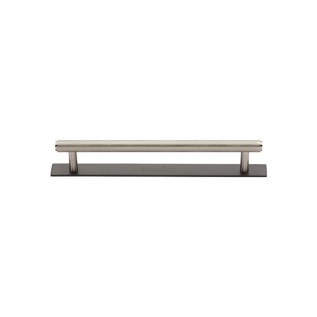 High quality image of the Heritage Brass Cabinet Pull Knurled Design with Plate 96mm CTC Matt Bronze/Satin Nickel Finish | Sku. pl4458-96-bsn | Discounted prices available from Trade Door Handles