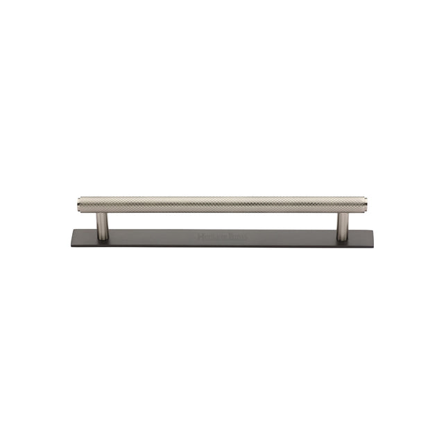 High quality image of the Heritage Brass Cabinet Pull Knurled Design with Plate 96mm CTC Matt Bronze/Satin Nickel Finish | Sku. pl4458-96-bsn | Discounted prices available from Trade Door Handles