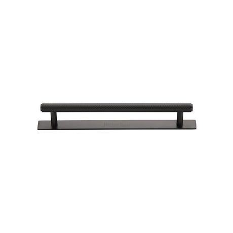 High quality image of the Heritage Brass Cabinet Pull Knurled Design with Plate 96mm CTC Matt Bronze Finish | Sku. pl4458-96-mb | Discounted prices available from Trade Door Handles