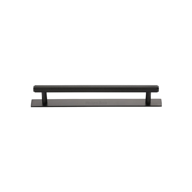 High quality image of the Heritage Brass Cabinet Pull Knurled Design with Plate 96mm CTC Matt Bronze Finish | Sku. pl4458-96-mb | Discounted prices available from Trade Door Handles