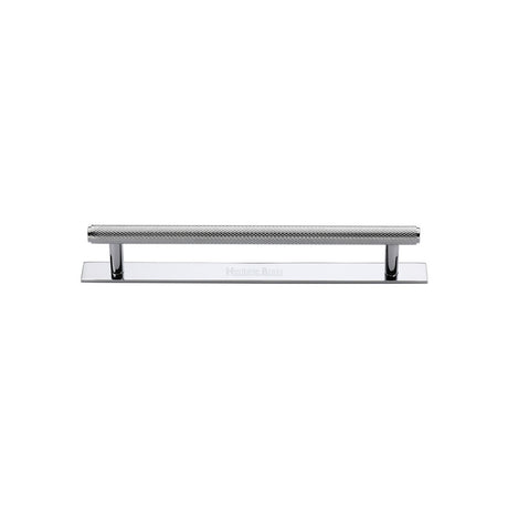 High quality image of the Heritage Brass Cabinet Pull Knurled Design with Plate 96mm CTC Polished Chrome Finish | Sku. pl4458-96-pc | Discounted prices available from Trade Door Handles