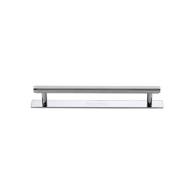 High quality image of the Heritage Brass Cabinet Pull Knurled Design with Plate 96mm CTC Polished Chrome Finish | Sku. pl4458-96-pc | Discounted prices available from Trade Door Handles
