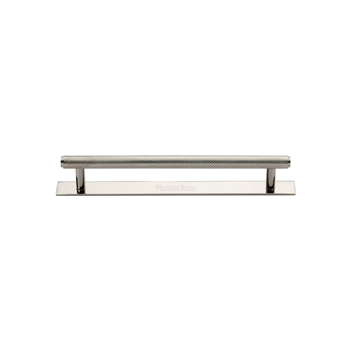 High quality image of the Heritage Brass Cabinet Pull Knurled Design with Plate 96mm CTC Polished Nickel Finish | Sku. pl4458-96-pnf | Discounted prices available from Trade Door Handles
