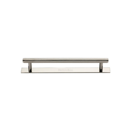 High quality image of the Heritage Brass Cabinet Pull Knurled Design with Plate 96mm CTC Polished Nickel Finish | Sku. pl4458-96-pnf | Discounted prices available from Trade Door Handles