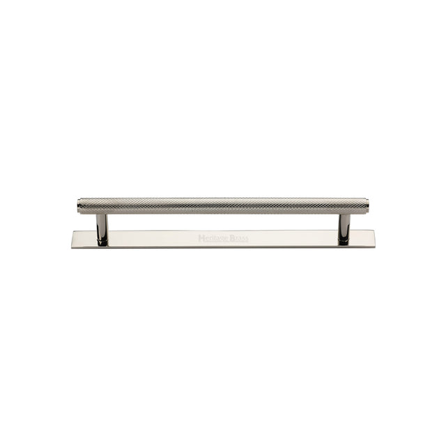 High quality image of the Heritage Brass Cabinet Pull Knurled Design with Plate 96mm CTC Polished Nickel Finish | Sku. pl4458-96-pnf | Discounted prices available from Trade Door Handles