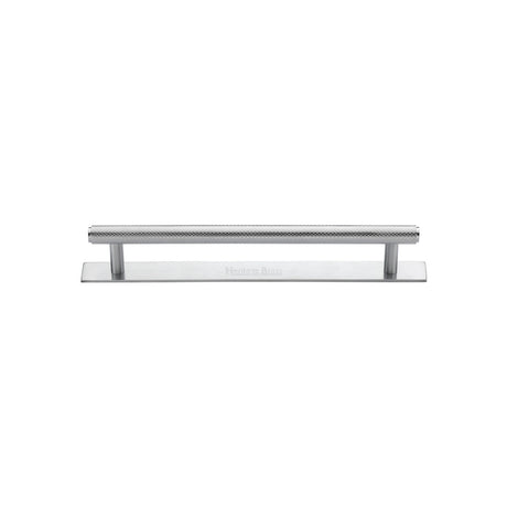 High quality image of the Heritage Brass Cabinet Pull Knurled Design with Plate 96mm CTC Satin Chrome Finish | Sku. pl4458-96-sc | Discounted prices available from Trade Door Handles