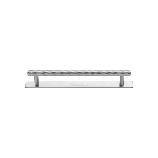 High quality image of the Heritage Brass Cabinet Pull Knurled Design with Plate 96mm CTC Satin Chrome Finish | Sku. pl4458-96-sc | Discounted prices available from Trade Door Handles