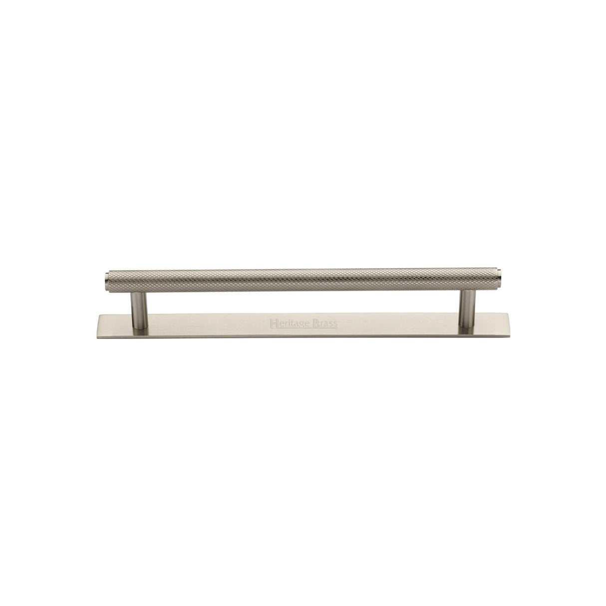 High quality image of the Heritage Brass Cabinet Pull Knurled Design with Plate 96mm CTC Satin Nickel Finish | Sku. pl4458-96-sn | Discounted prices available from Trade Door Handles