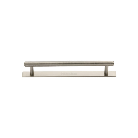 High quality image of the Heritage Brass Cabinet Pull Knurled Design with Plate 96mm CTC Satin Nickel Finish | Sku. pl4458-96-sn | Discounted prices available from Trade Door Handles
