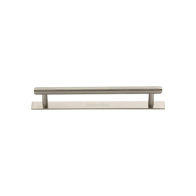 High quality image of the Heritage Brass Cabinet Pull Knurled Design with Plate 96mm CTC Satin Nickel Finish | Sku. pl4458-96-sn | Discounted prices available from Trade Door Handles