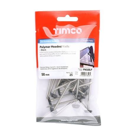 This is an image of Timco - Polymer Headed Pins - Stainless Steel - Black 50mm (25 PCS TIMpac) PN50BLP