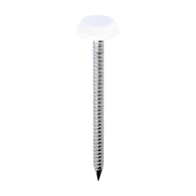 This is an image of Timco - Polymer Headed Nails - A4 Stainless Steel - White 50mm (100 PCS Box) PN50W