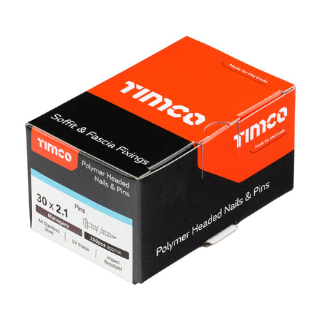 This is an image of Timco - Polymer Headed Pins - A4 Stainless Steel - Mahogany 30mm (250 PCS Box) PP30BR