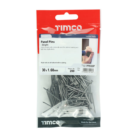 This is an image of Timco - Panel Pins - Bright 30 x 1.60mm (200 PCS TIMpac) PPB30P