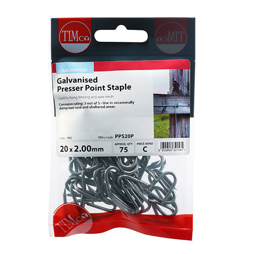 This is an image of Timco - Presser Point Staples - Galvanised 20 x 2.00mm (75 PCS TIMpac) PPS20P