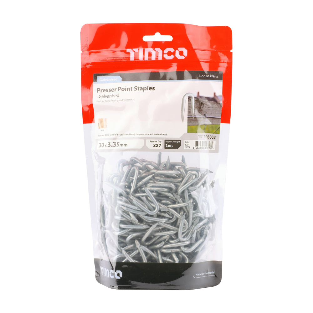 This is an image of Timco - Presser Point Staples - Galvanised 30 x 3.35mm (1 Kg TIMbag) PPS30B
