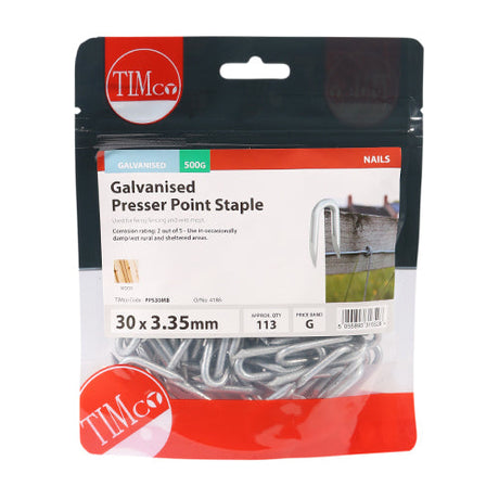 This is an image of Timco - Presser Point Staples - Galvanised 30 x 3.35mm (0.5 Kg TIMbag) PPS30MB