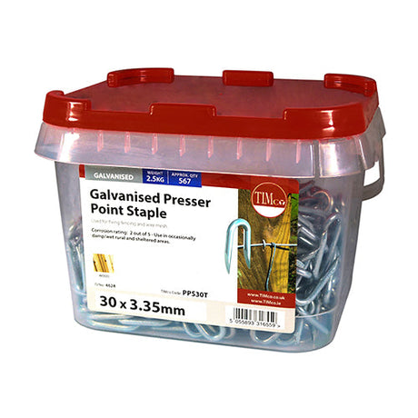 This is an image of Timco - Presser Point Staples - Galvanised 30 x 3.35mm (2.5 Kg TIMtub) PPS30T