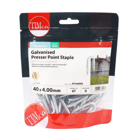 This is an image of Timco - Presser Point Staples - Galvanised 40 x 4.00mm (0.5 Kg TIMbag) PPS40MB