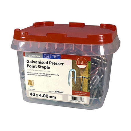 This is an image of Timco - Presser Point Staples - Galvanised 40 x 4.00mm (2.5 Kg TIMtub) PPS40T
