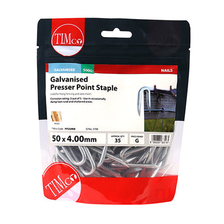 This is an image of Timco - Presser Point Staples - Galvanised 50 x 4.00mm (0.5 Kg TIMbag) PPS50MB