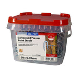 This is an image of Timco - Presser Point Staples - Galvanised 50 x 4.00mm (2.5 Kg TIMtub) PPS50T
