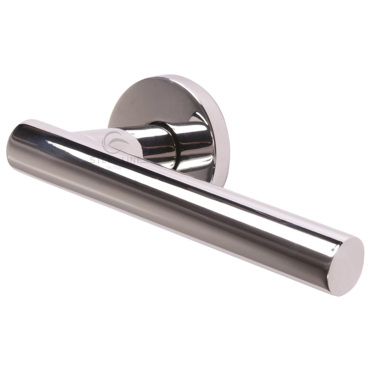 High quality image of the Steel Line Door Handle Lever Latch on Round Rose Tubular Design Polished Stainless Steel Finish
 | Sku. pr-tb10-ps | Discounted prices available from Trade Door Handles