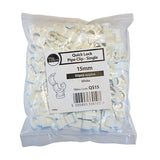 This is an image of Timco - Pipe Clips - Quick Lock - Single 15mm - (50 PCS Bag) QS15