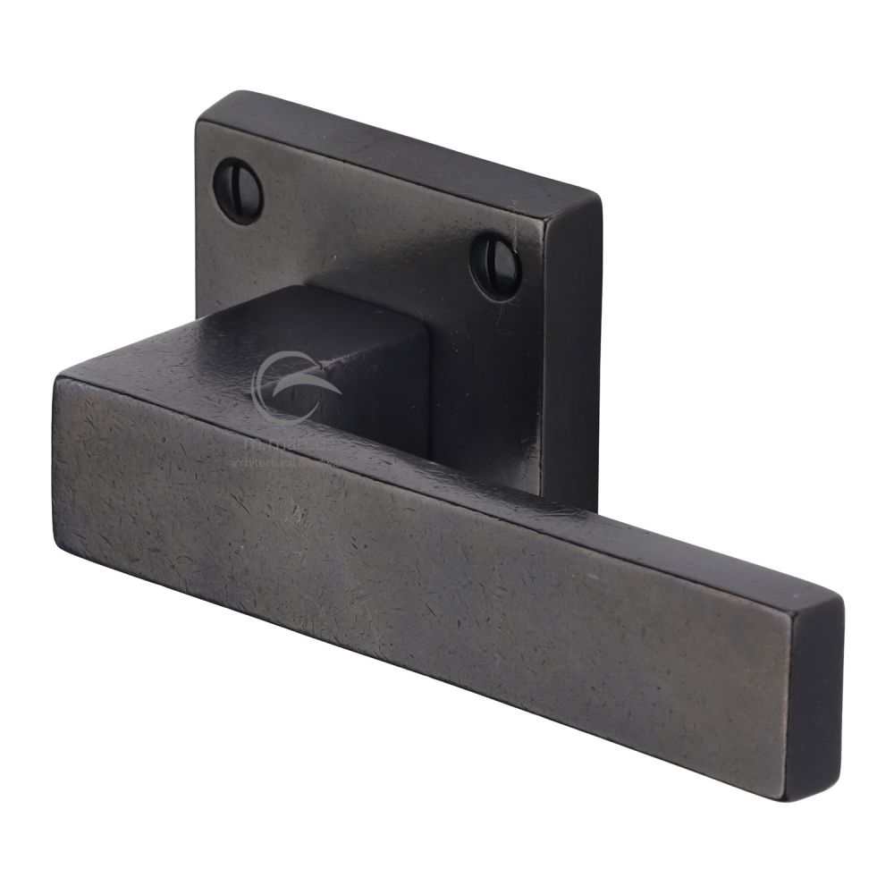 M.Marcus - Rustic Dark Bronze Door Handle Lever Latch on Square Rose Hanwood Design