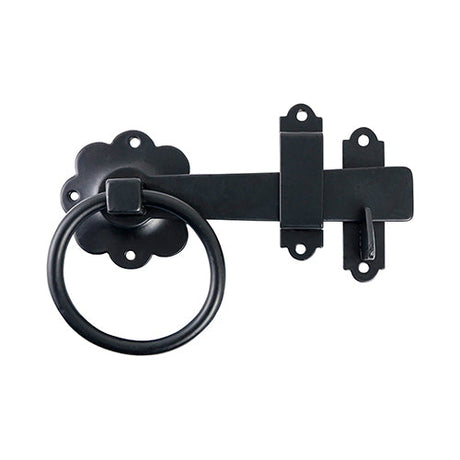This is an image of Timco - Ring Gate Latch - Plain - Black 6" (1 Each TIMbag) RGL6BP