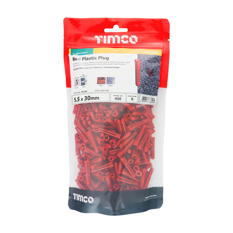 This is an image of Timco - Plastic Plugs - Red 30mm - (450 PCS TIMbag) RPLUGB