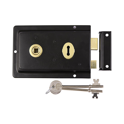 This is an image of Timco - Rim Sash Lock Fluted - Black 156 x 106mm (1 Each Plain Bag) RSLFB