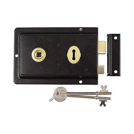 This is an image of Timco - Rim Sash Lock Fluted - Black 156 x 106mm (1 Each Plain Bag) RSLFB