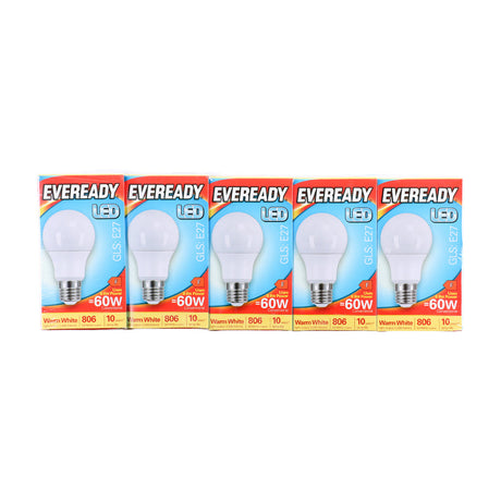 This is an image of Timco - Eveready LED GLS Light Bulb - E27 - 806 Lumen - 8.8W - Warm Light 806 Lumen (5 Pieces Pack) S13624