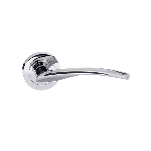 Quality image of STATUS Arizona Lever Door Handle on Round Rose - Polished Chrome | Sku. s22rpc | available from Trade Door Handles.