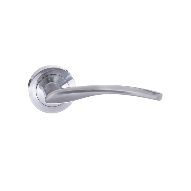 Quality image of STATUS Arizona Lever Door Handle on Round Rose - Satin Chrome | Sku. s22rsc | available from Trade Door Handles.