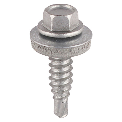 This is an image of Timco - Metal Construction Stitching Screws - For Sheet to Sheet - Hex - EPDM Washer - Self-Drilling - Exterior - Silver Organic 6.3 x 22mm - (100 PCS Box) S22W16B