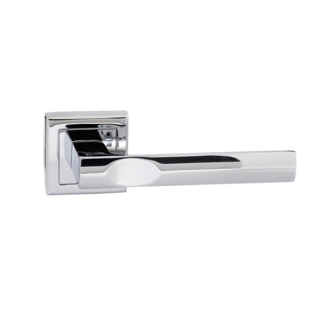 Quality image of STATUS Kansas Lever Door Handle on Square Rose - Polished Chrome | Sku. s24spc | available from Trade Door Handles.